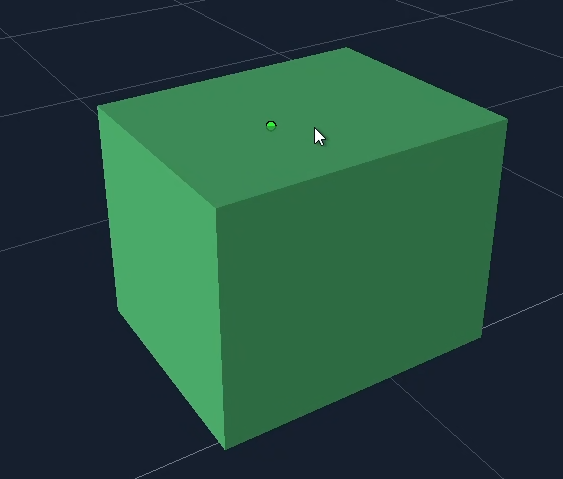 A lime-green pivot disc with a black rim on a cube, partially occluded by the cube's surface.